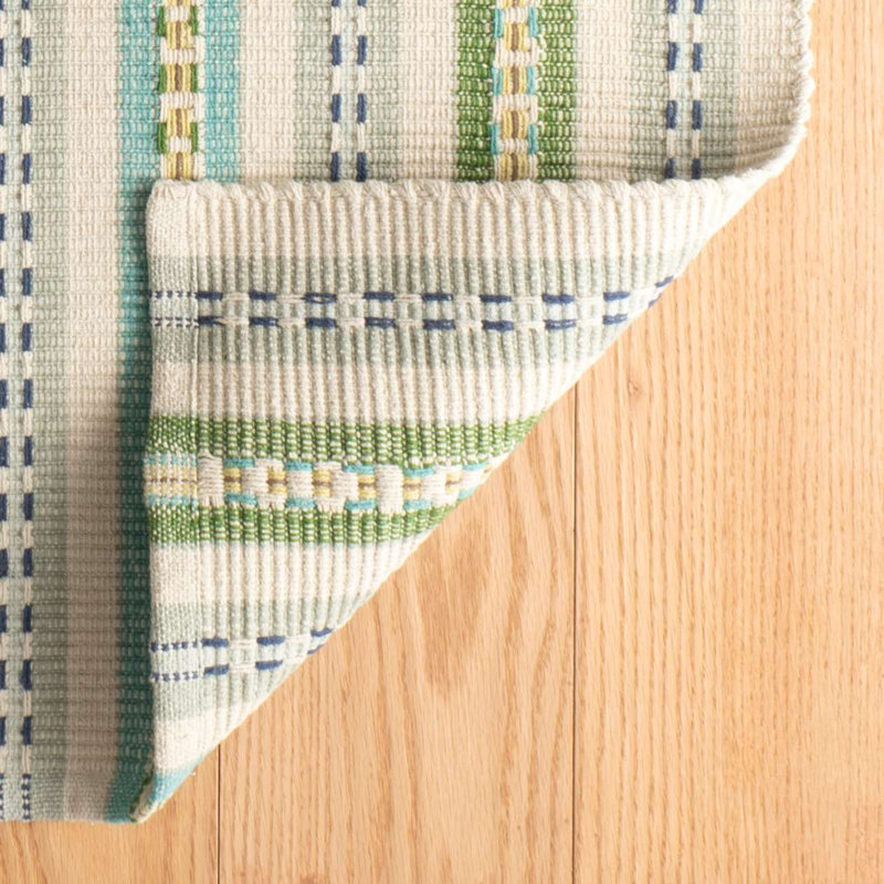 Long Slade Teal Handwoven Cotton Rug, Rectangle 8'6" x 11'6"