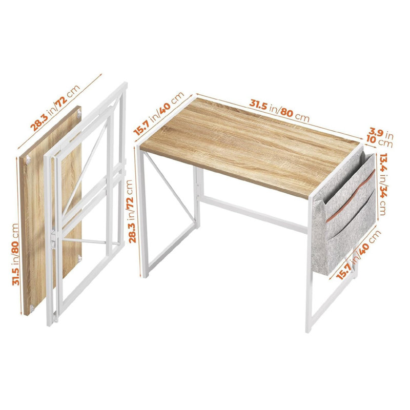 MDF Iron Writing Desk, Natural/White