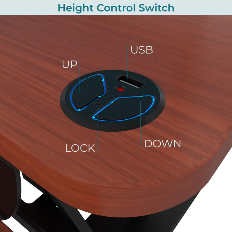 PowerPro 36" Electric Corner Standing Desk Converter Riser with USB Charging Port, Cherry/Black