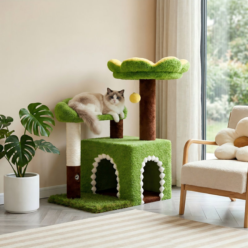 Arbre à chat 29 po avec chat pour chat d'intérieur, tour à chat multi-niveaux 3-en-1, poteau à griffer en sisal, perchoir supérieur, pour petits chats et chatons
