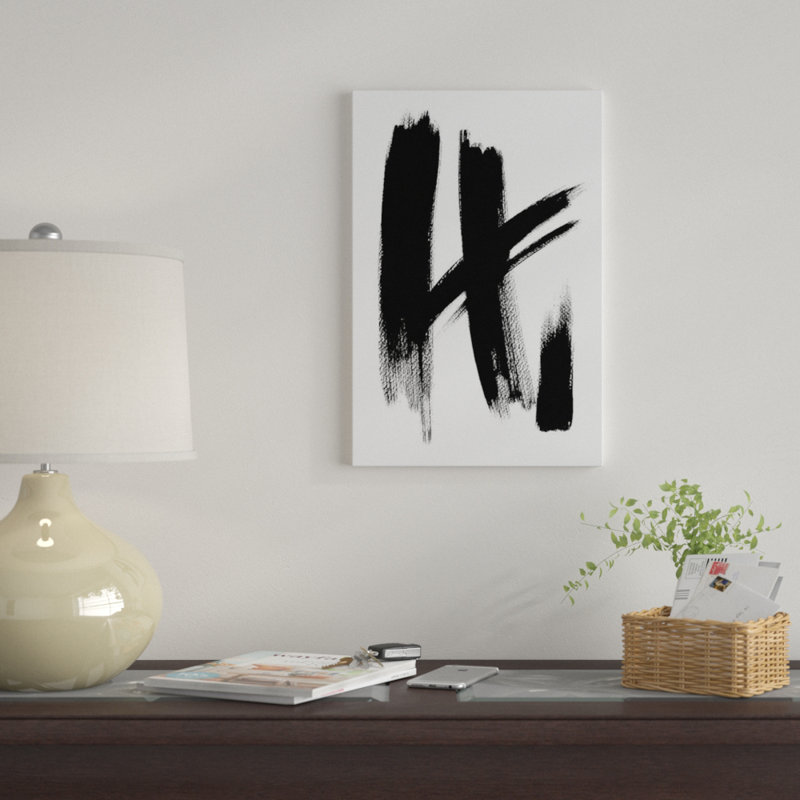 «Brush Absract No. 1» par Melissa Selmin, impression sur toile tendue, Papier d'art encadré noir, Blanc