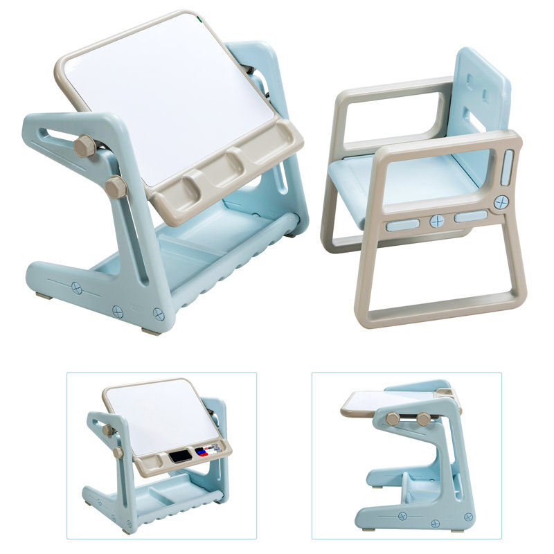 Peek Kids 2 Piece Rectangular Arts And Crafts Table and Chair Set, Blue/Grey