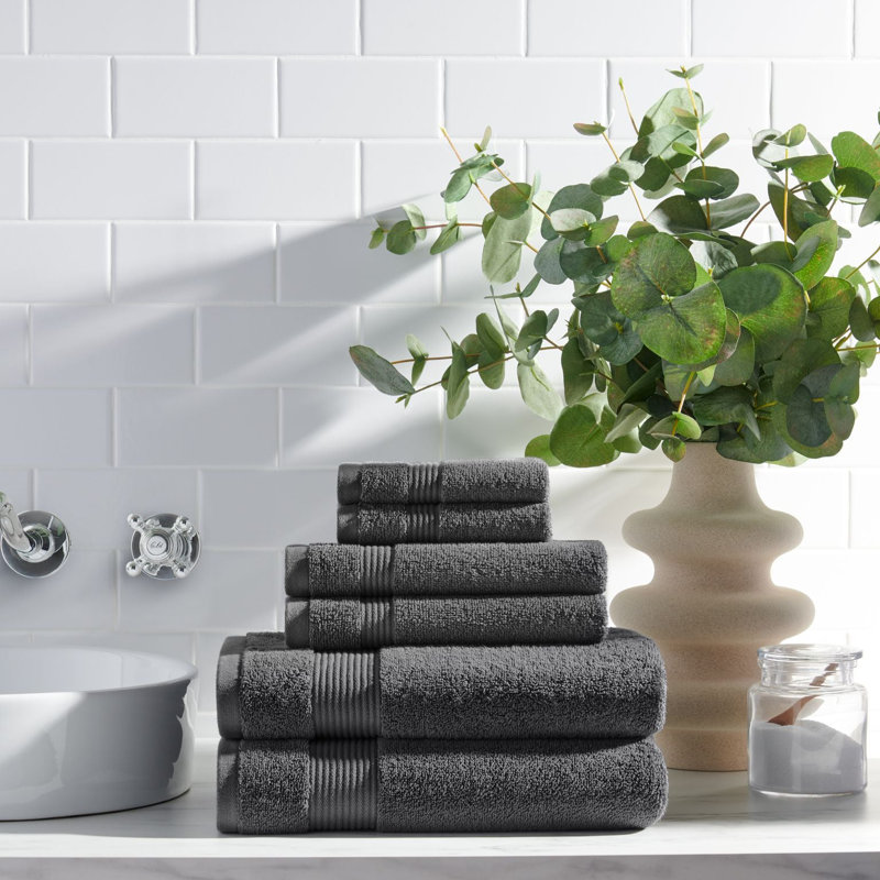 Brendle 6pc Bath Towel Set, Pewter Gray