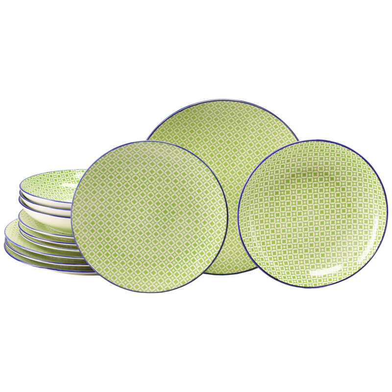Mediterranean Stoneware Dinnerware Set Piece, White/Green/Blue