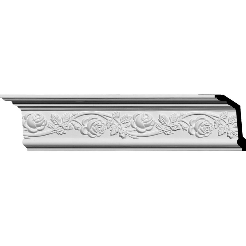 Rose Design Primed Polyurethane Crown Moulding, 94.5" Length