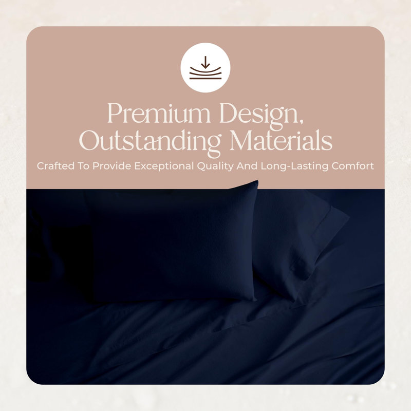 Ensemble de draps en flanelle 100% biologique très grand californien - Ensemble de draps en flanelle 100% coton certifié Gots avec une finition brossée douce et confortable et une poche profonde - 1 drap plat, 1 housse et 2 taies d'oreiller (bleu marine, très grand californien)