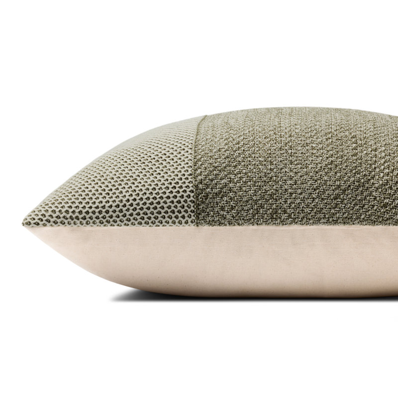 Cotton Throw Square Pillow Cover by Loloi, Ivory / Green