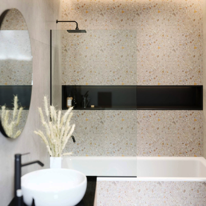30'' W X 58'' H Slab Semi-Frameless Tub Door, Black