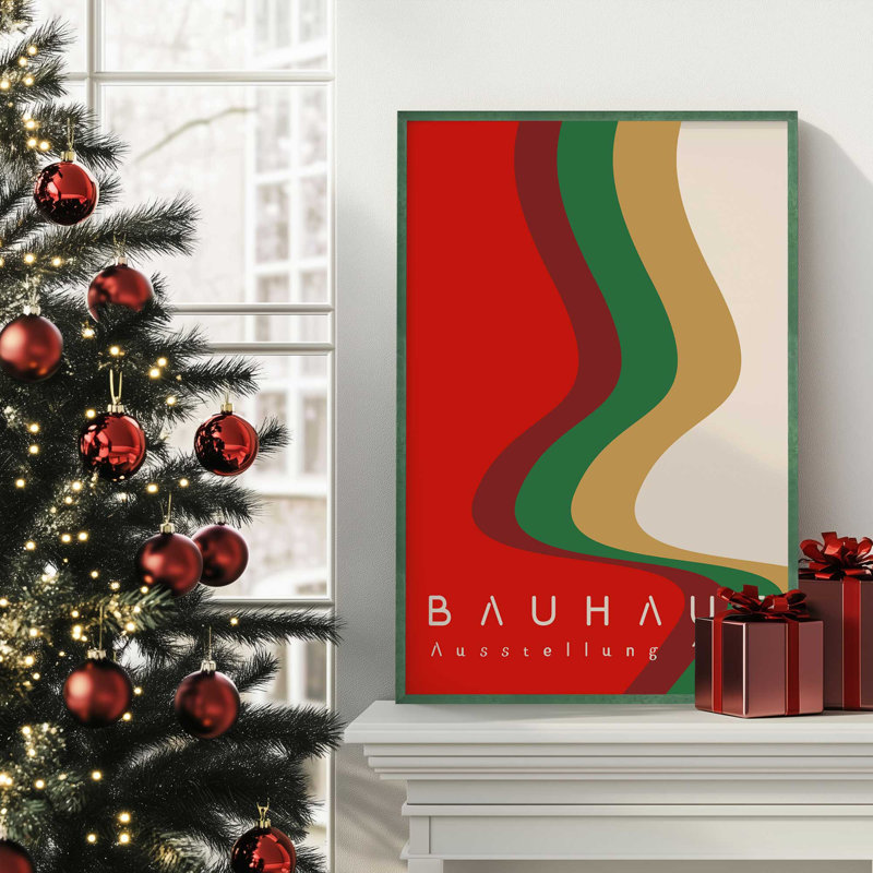Bauhaus Retro Waves I, Cadre simple brossé doré, H 21,25 po x l 17,25 po