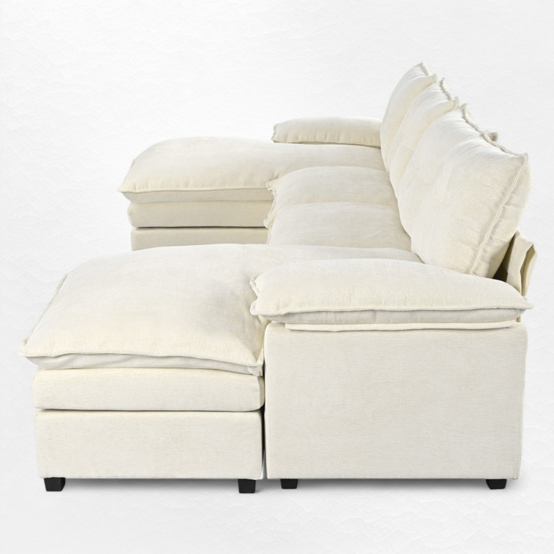 3 Pieces Upholstered U-Shaped Large Sectional Sofa With Thick Seat And Back Cushions, Beige