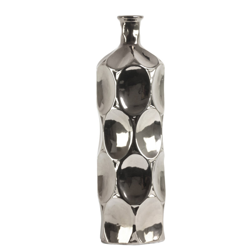 Ceramic Table Vase, Silver, 14" H x 4.25" W x 4.25" D
