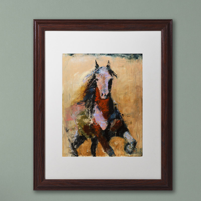 « golden cheval », reproduction d’art sur toile encadrée, H 20 po x l 16 po x P 0,5 po, Blanc, Cadre noir