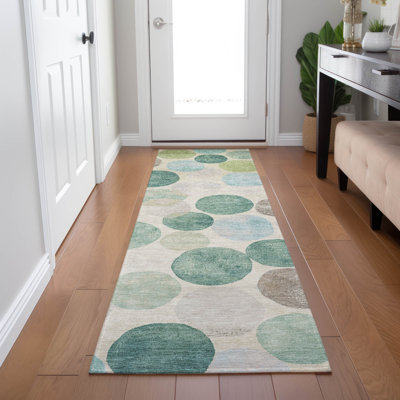 Tapis bleu sarcelle lavable à la machine intérieur / extérieur Xhevrie