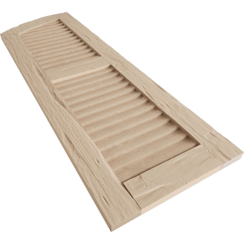Timberthane Two Equal Louvre w/Elliptical Top Shutters, 18", 82", Hand Hewn Texture/Primed Tan