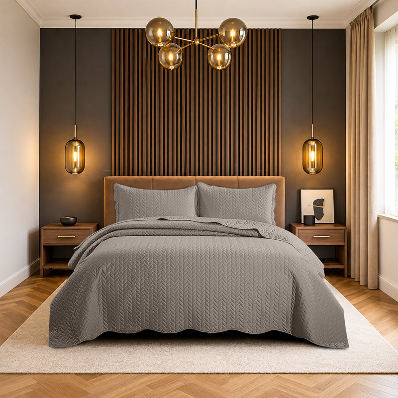 Ensemble de couvre-lits matelassés surdimensionnés Oxford, ensemble de literie en microfibre douce inspiré des hôtels, Beige