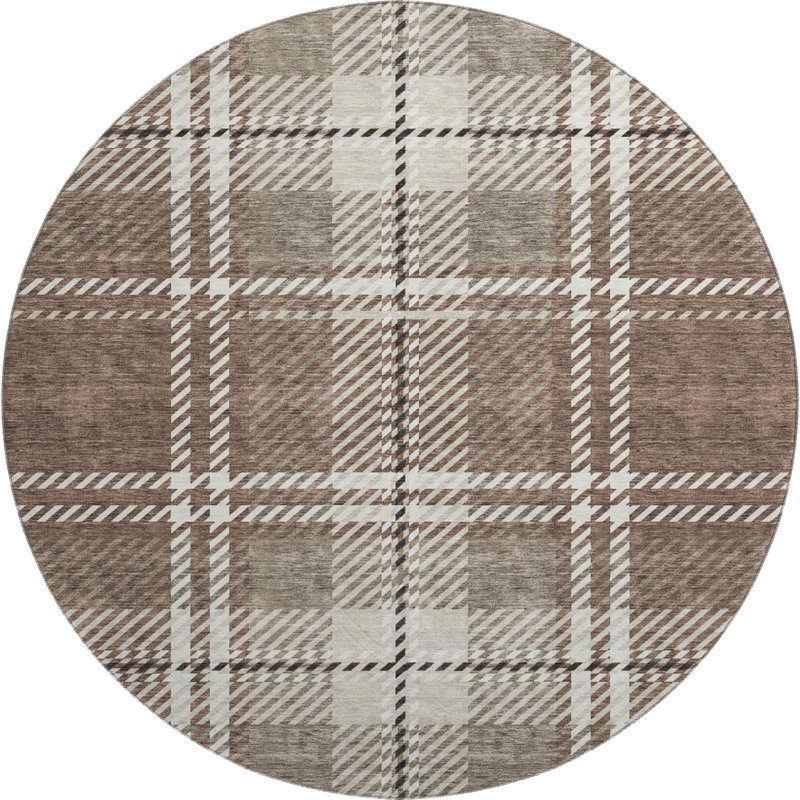 Premium Machine Washable Prisco Brown Rug, Round 8'