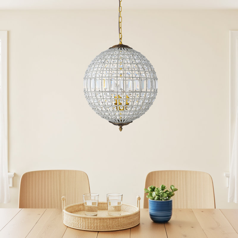 Rola Steel and Crystal Dimmable Globe Chandelier, French Gold, 3 Lights