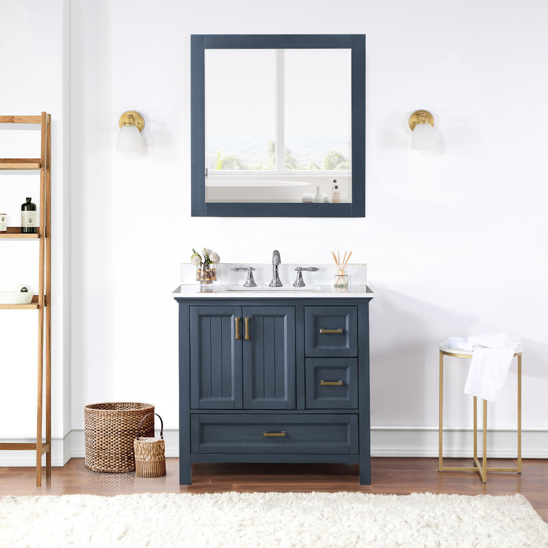 Isla 36'' Single Bathroom Vanity with Stone Top, Classic Blue , Brushed Copper