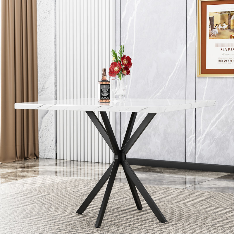 Table de salle à manger 38,6 po, plateau blanc et base en fer, assemblage facile à nettoyer, table peu encombrante pour la pièce, taille, pieds, assemblage