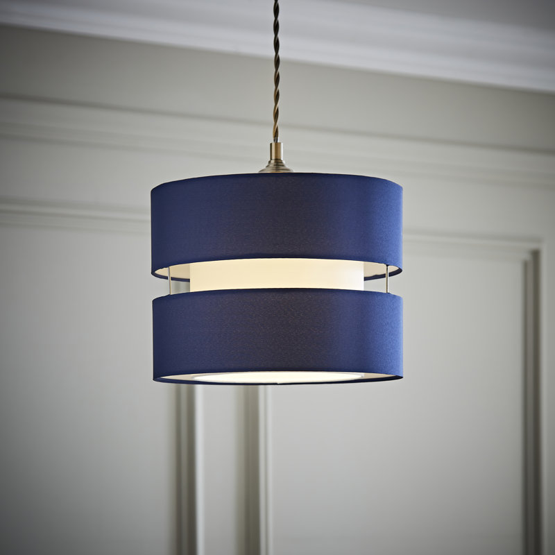 Blended Fabric Drum Pendant Shade, Navy, 19cm H x 26cm W x 26cm D