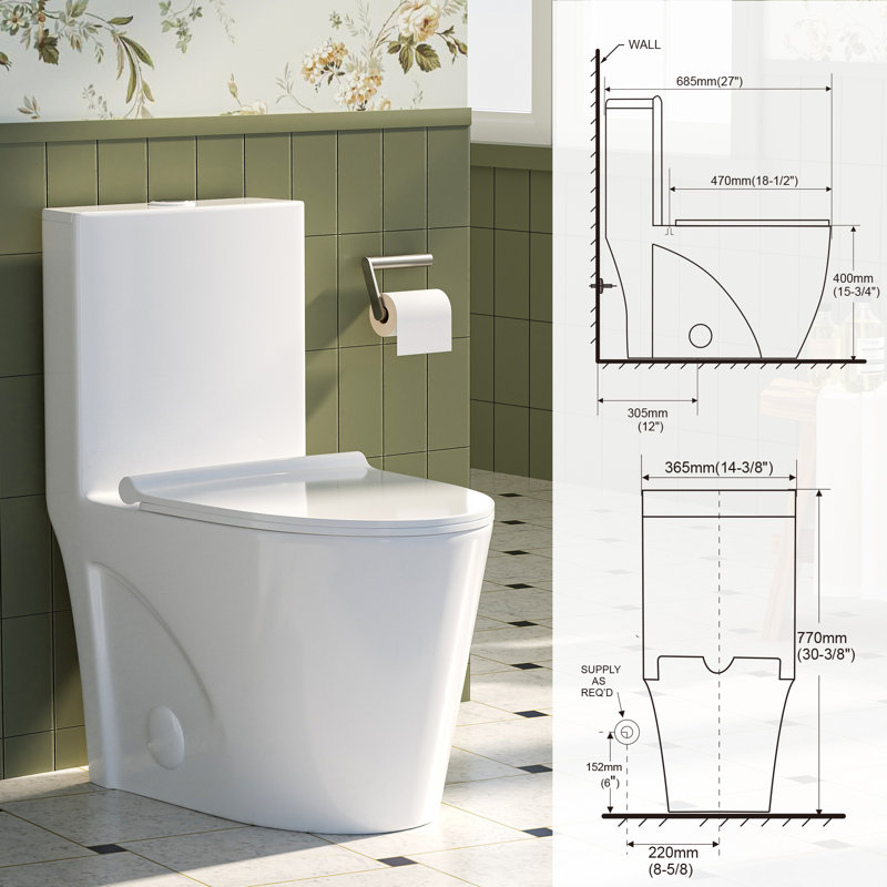 Toilette allongée une pièce à hauteur double Comfort Comfort pour surface vitrée fixée au sol (siège inclus)