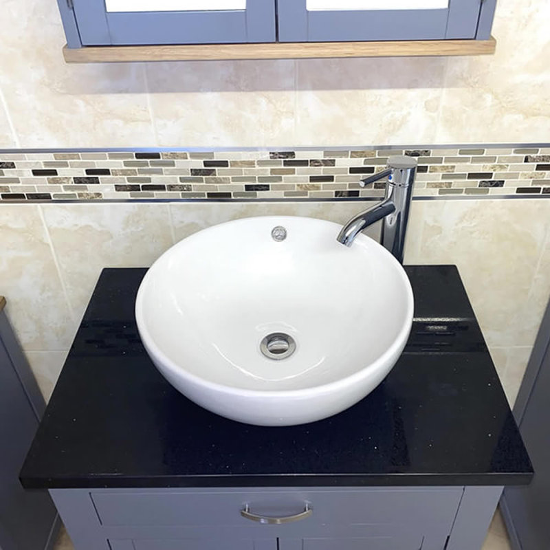 Brading 750mm Single Bathroom Vanity with Vessel Ceramic Basin, Black Quartz