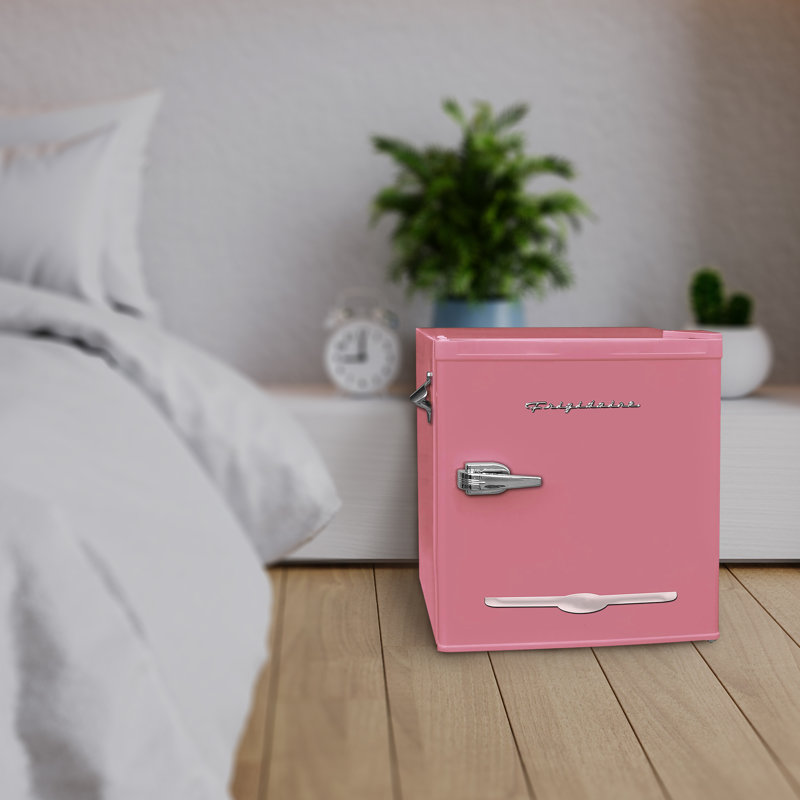 Frigidaire 1.6 Cu. Ft. Retro Compact Fridge with Chiller, Countertop Fridge with Built-In Bottle Opener, Pink