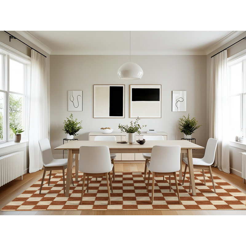 Machine Washable Checkered Brown Area Rug, Rectangle 7' x 10'