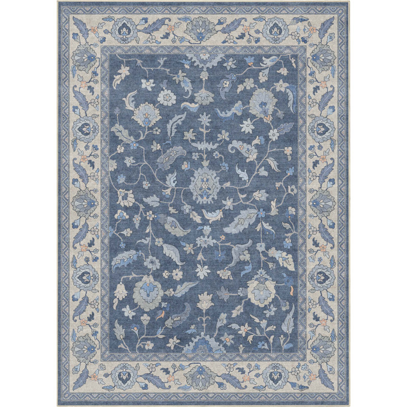 Bungalow Rose Adrith Mardin Modern Vintage Boho Dark Blue Area Rug, Rectangle 5'3" x 7'3"