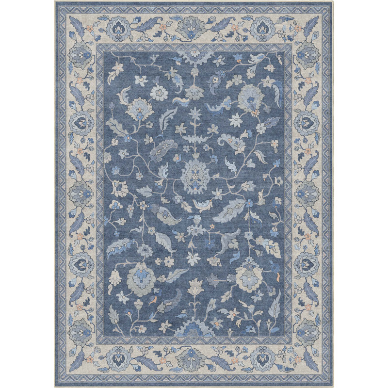 Tapis bleu foncé Bungalow Rose Adrith Mardin, Rectangle 5 pi 3 po x 7 pi 3 po