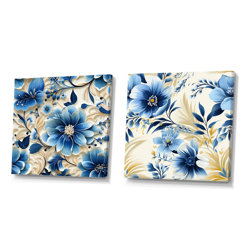 Bardane - ensemble de 2 impressions murales florales, H 36 po x l 73 po x P 1,5 po, Toile tendue