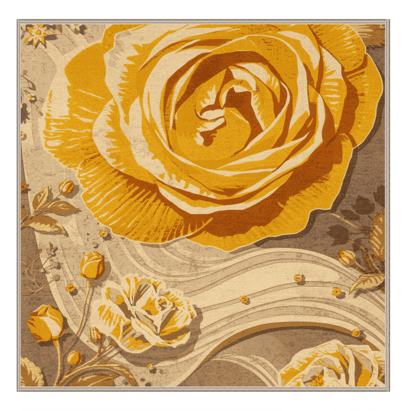 Tapis éclectique à motif floral jaune moelleux Temaraia, 8 pieds carrés