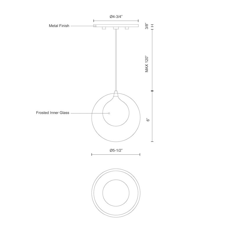 Chrome LED Single Pendant with Clear and Frosted Glass