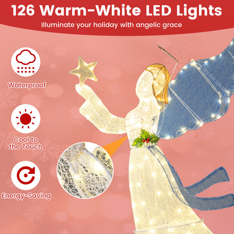  Multicolore ange de Noël extérieur illuminé 5 pi avec ailes étoilées Halo