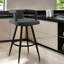Tabouret de bar pivotant de 30 po en similicuir gris et métal noir, mobilité à 360 degrés, dossier ouvert, coussins rembourrés de mousse, structure métallique stable avec dossier pivotant, dossier respirant, rembourrage doux, pratique