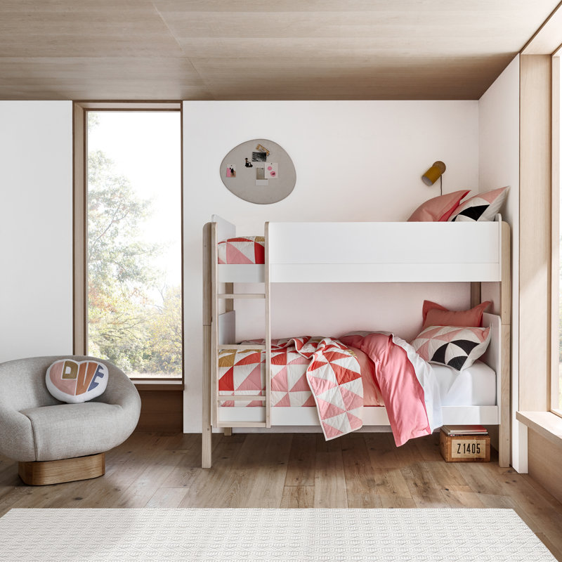 TipToe Twin Bunk Bed, White/Light Brown