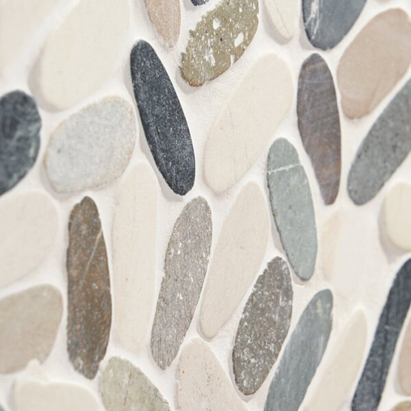 Nature Oval Raja Blend Pebble Mosaic Tile, Multicolored
