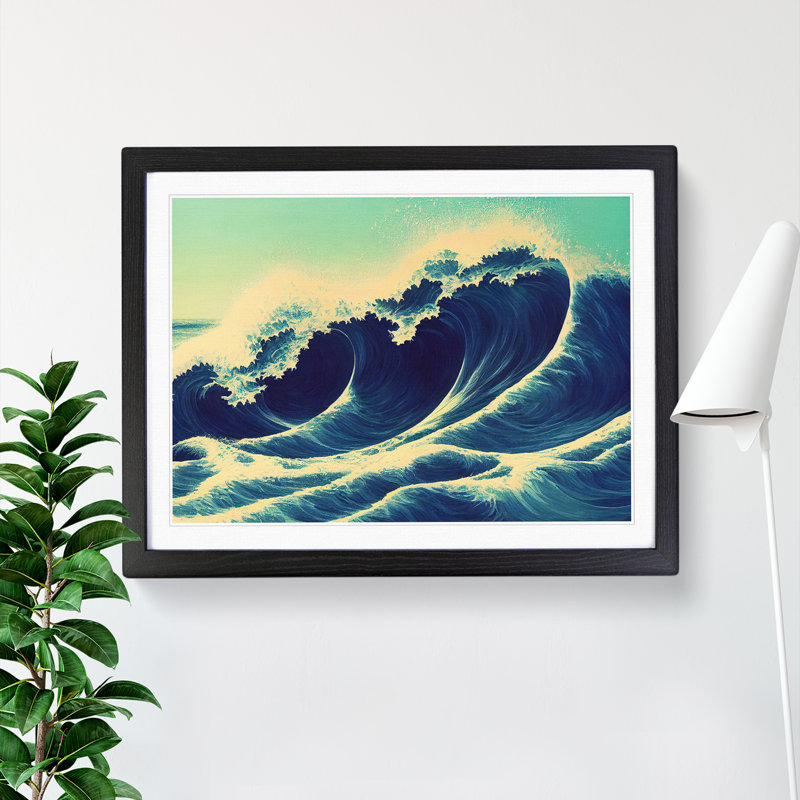 XH1022-3905X Flashy Japanese Wave - Single Picture Frame Print, 46cm H x 64cm W x 2cm D, Black