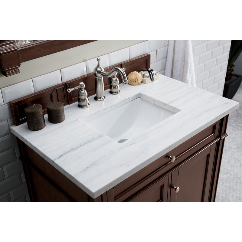 Brittany 36'' W Single Vanity, Burnished Mahogany, White Zeus, 8" Widespread