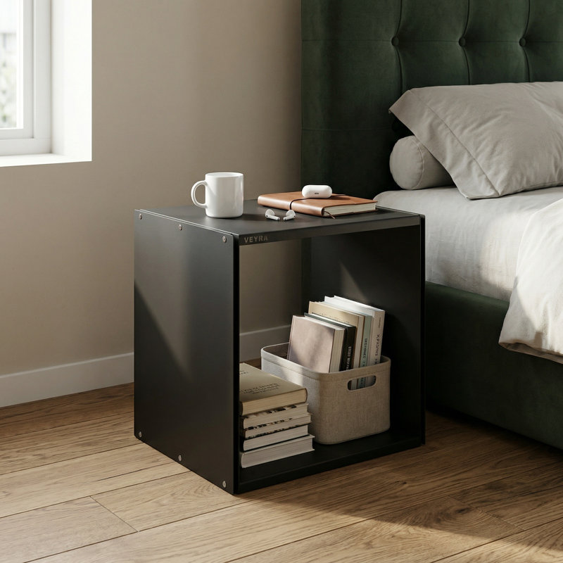 Table d'appoint avec rangement en métal Modern, Black