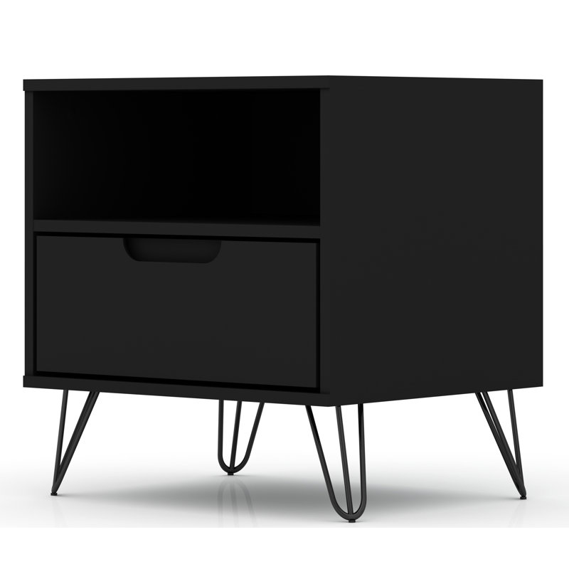 Table de chevet 1 tiroir Mid-Century moderne de 20 po Rockefeller, Noir