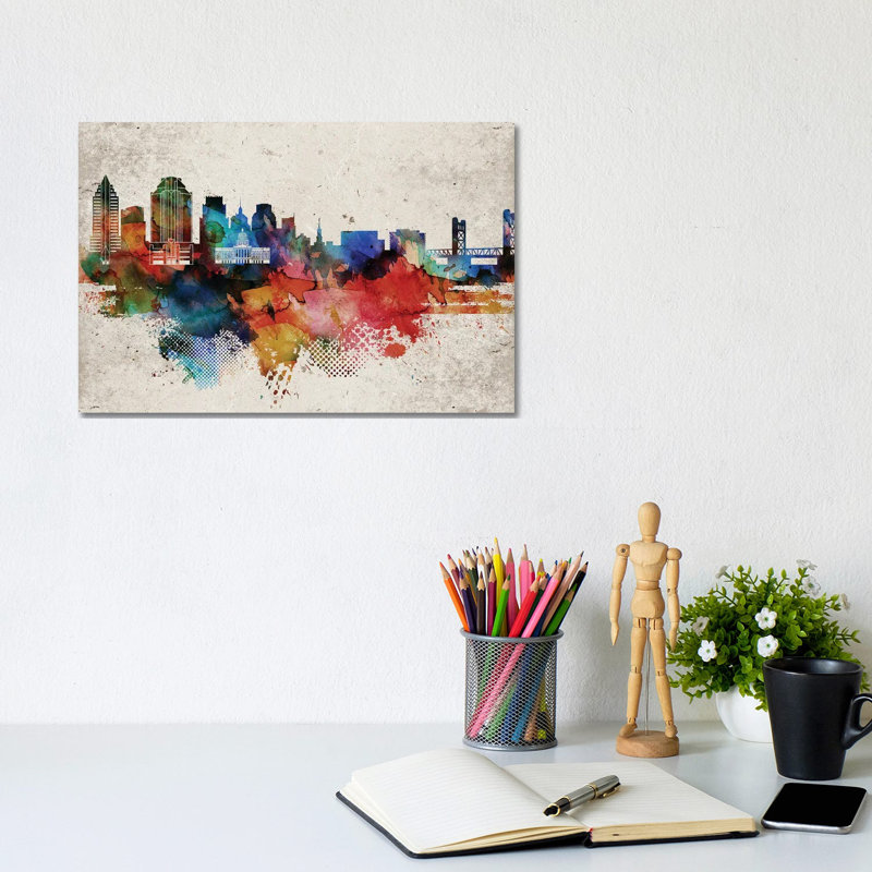 Sacramento Abstract Skyline by WallDecorAddict - Wrapped Canvas Print, 20.32cm H x 30.48cm W x 1.91cm D