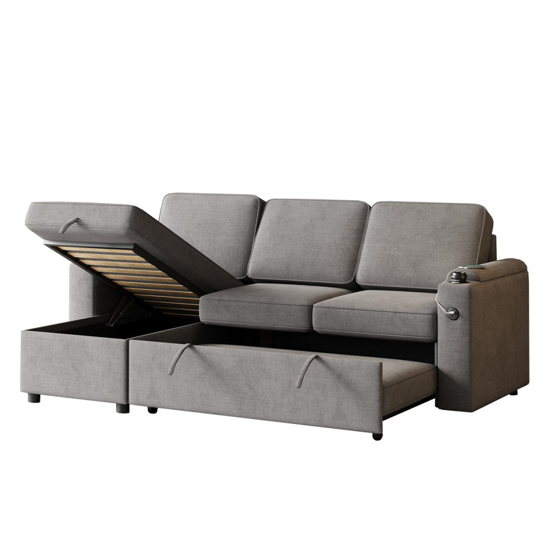 Sylvanis Convertible Sleeper Sofa with Reversible Chaise, Dark Grey Polyester Blend