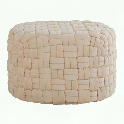 Round Braided Ottoman with Velvet Upholstery