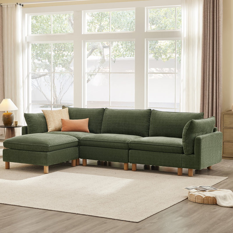 Solena 126.8" W 4-Piece Modular Sofa , Green Polyester