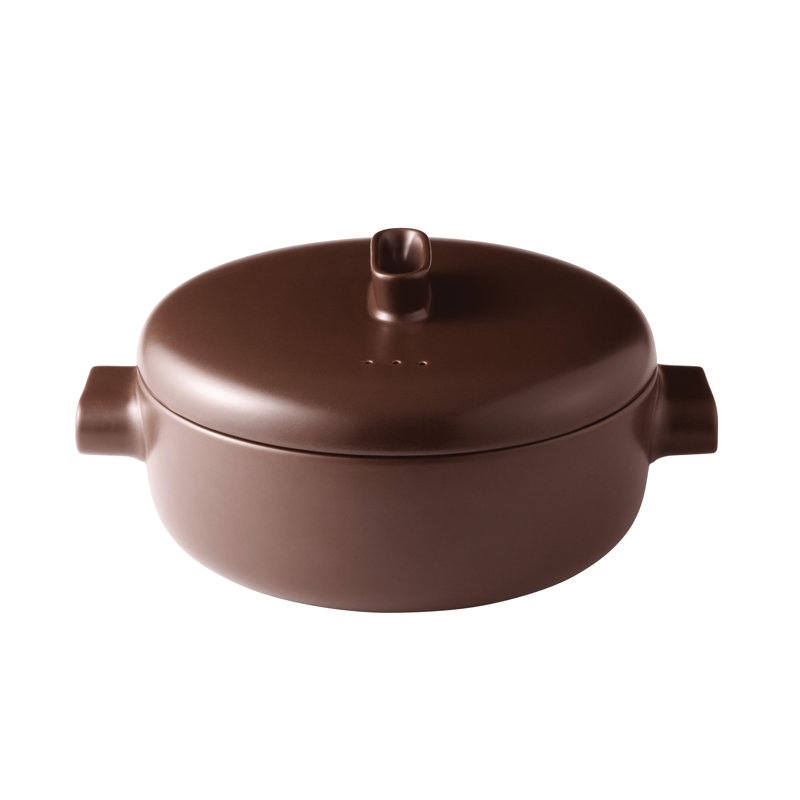 9.25" Ceramic/Terra Cotta/Wood Food Steamer, Chocolate Brown, 13.6" H x 13.6" W x 10.6" D