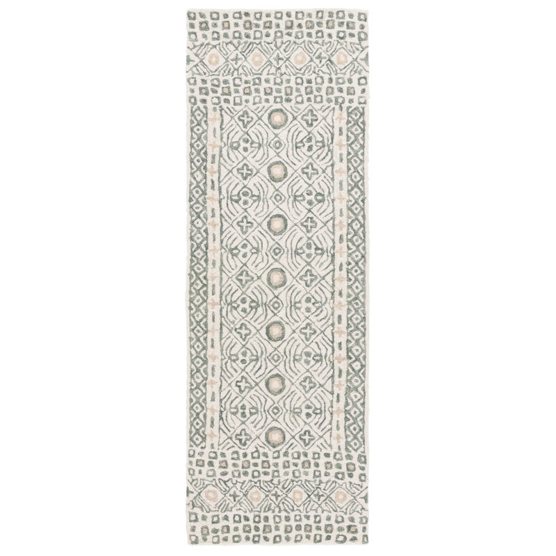 Tapis géométrique en laine / gris touffeté à la main Mairah, Tapis de couloir 2 pi 3 po x 7 pi