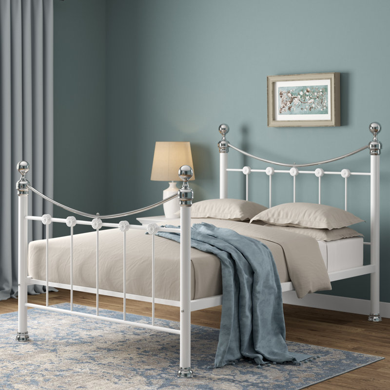 Cambridge Metal Storage Bed, White/Chrome, Kingsize (5')