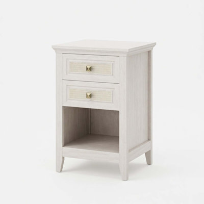 Boho Rattan Nightstand with Dual Drawers for Compact Bedrooms