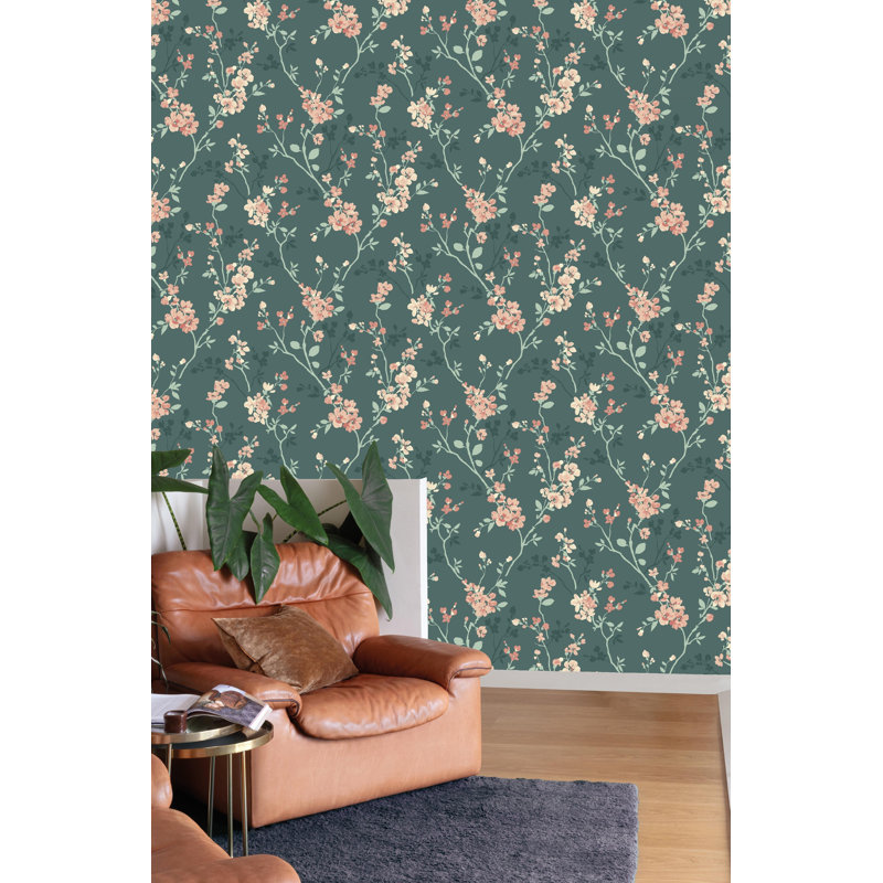 Rouleau de papier peint à motif floral minimaliste classique L 33 pi x l 21 po Nayiri, Vert